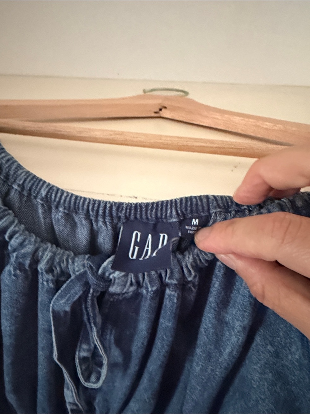 GAP Denim Blue Puff-Sleeve Smocked Mini Dress - Picture 3 of 6